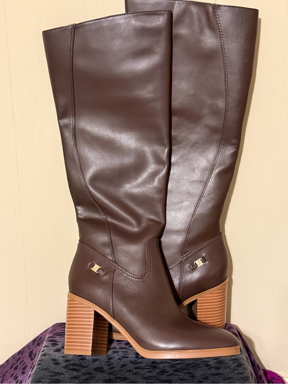 Giani Bernini Brown Leather Tall Block-Heel Boots